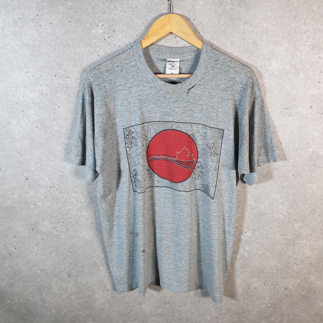 Vintage Fruit of the Loom Best Japan Edogawa 1997 USA Single Stitch T Shirt Men’s Large Grey Big Fish Vintage