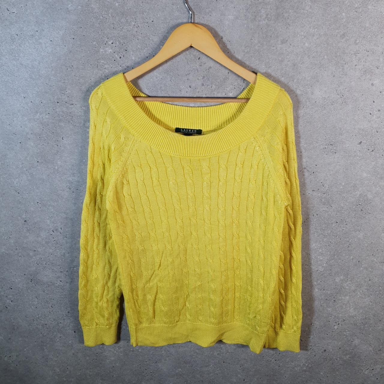Vintage Ralph Lauren Polo Cable Knit Sweater Womens Large Yellow Cotton Pullover