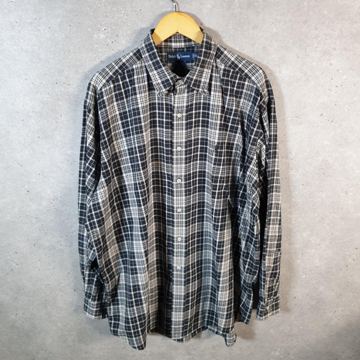 Vintage Ralph Lauren Button Down Shirt Men’s XL Grey Checkered Blake Fit Pony