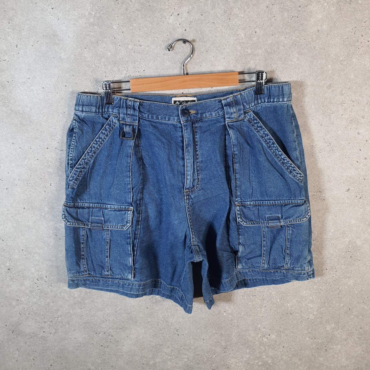 Vintage Columbia Baggy Shorts Jorts Cargo Mens Large Blue Denim Relaxed Fit Cargo