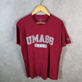 Vintage Champion Embroidered Spellout Umass Dad T Shirt Men’s Medium Red USA Athletic