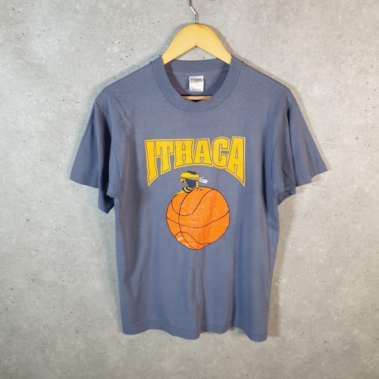 Vintage Fruit Of The Loom Ithaca Basketball 90s USA Single Stitch T Shirt Men’s Medium Grey