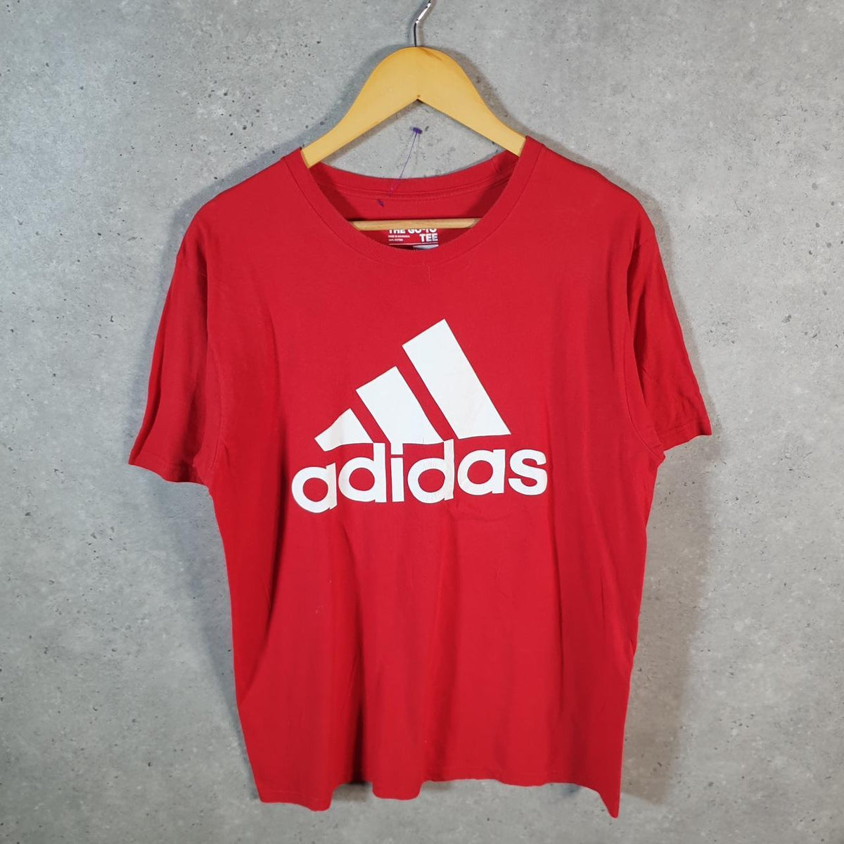 Vintage Adidas Go To Tee T Shirt Men’s Large Graphic Red Three Stripes Logo Athletic