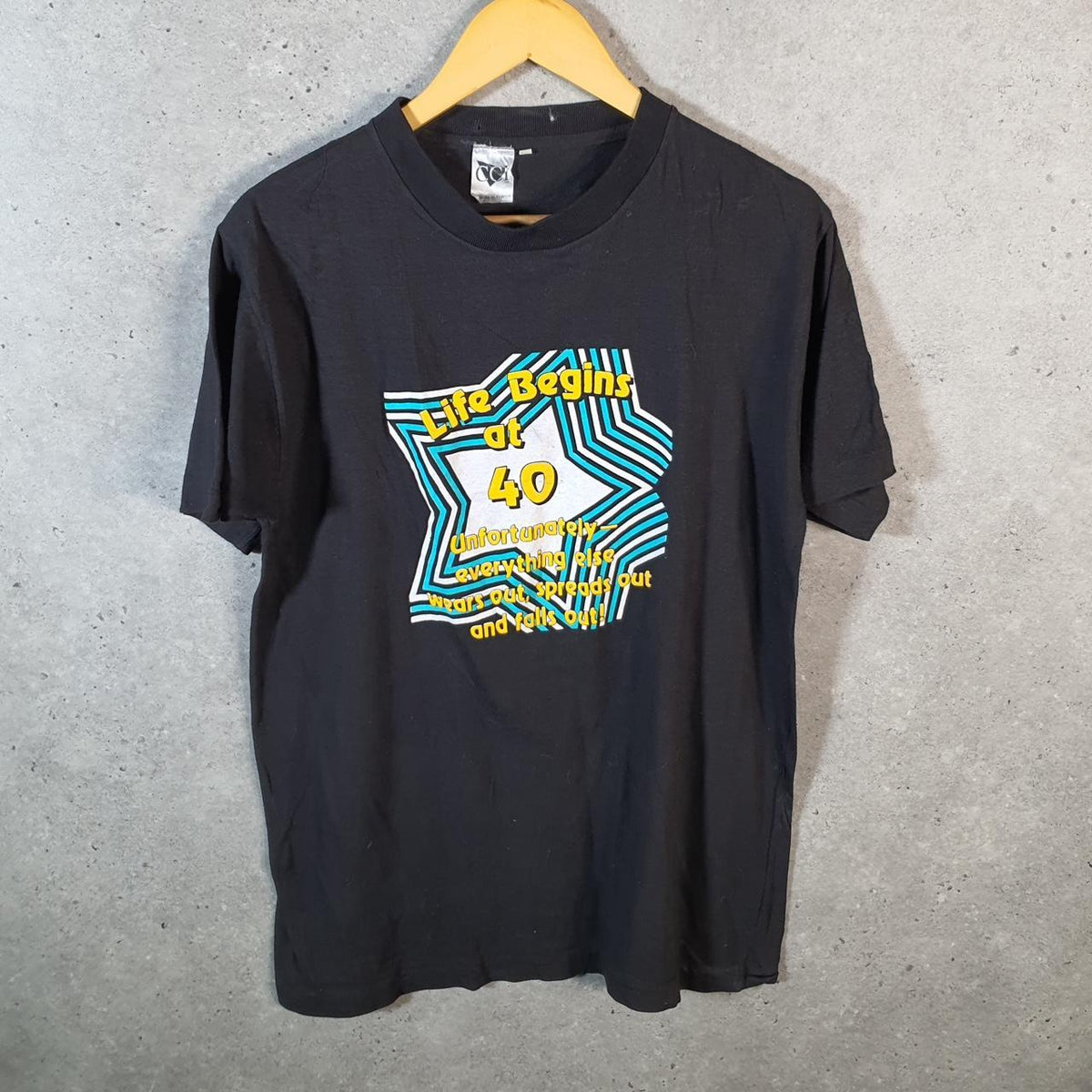 Vintage CCI Life Begins at 40 90s USA Single Stitch T Shirt Men’s Large Black