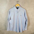 Vintage Ralph Lauren Button Down Shirt Men’s Large Blue Custom Fit Striped Pony