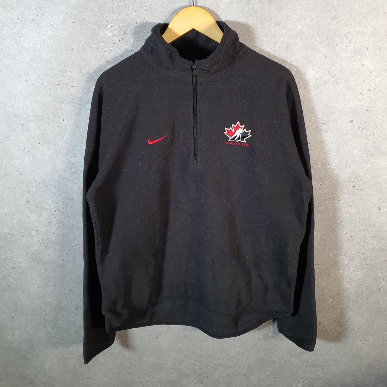 Vintage Nike Bauer Canada Fleece 1/4 Zip Sweatshirt Men’s medium Black Swoosh Pullover