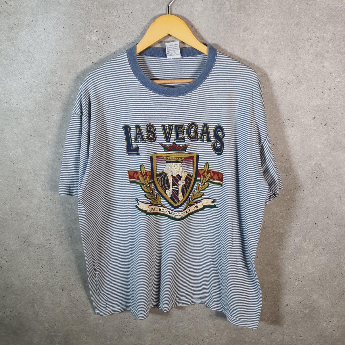 Vintage Cal Cru Las Vegas Nevada 90s USA Single Stitch T Shirt Men’s XL Blue Striped