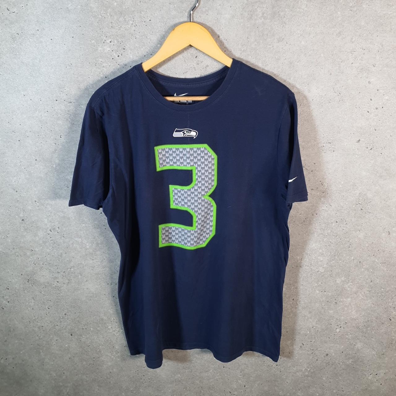 Vintage Nike NFL Seattle Seahwaks Wilson 3 T Shirt Shirt Men’s Large Blue Logo Athletic C9722