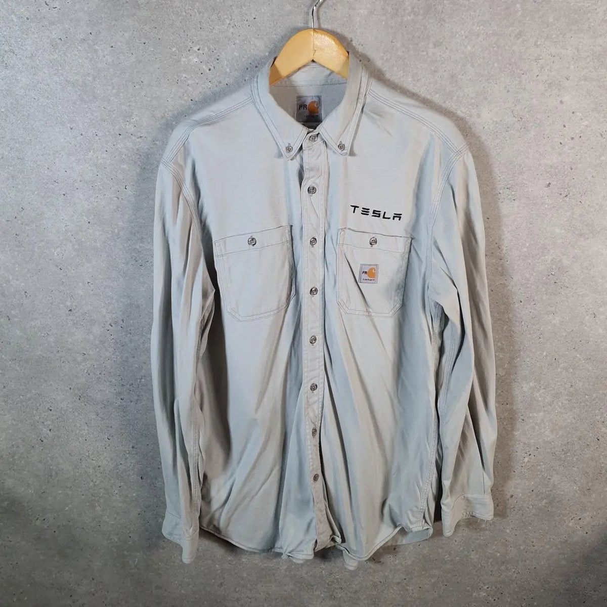 Vintage Carhartt FR Shirt Button Down Mens Large Grey Chore Utility Relaxed - Big Fish Vintage