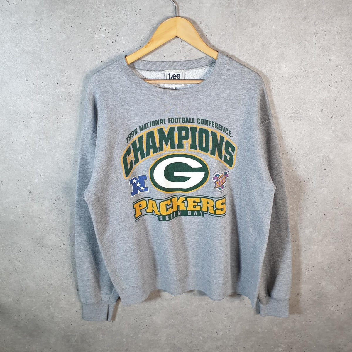 Vintage Lee Sport 1996 Green Bay Packers NFL Sweatshirt Men’s Large Grey USA Pullover American Big Fish Vintage