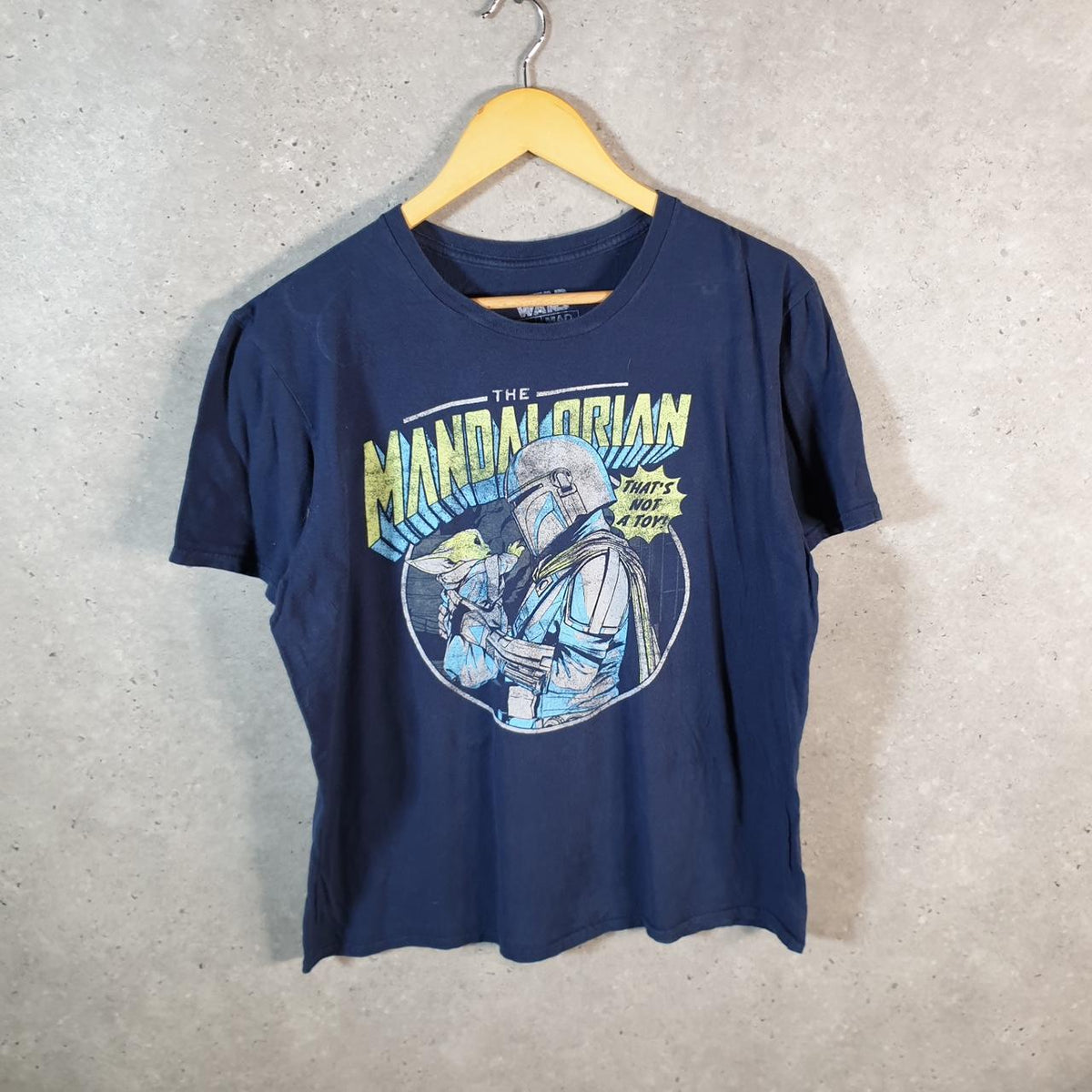 Vintage Star Wars Mandalorian T Shirt Men’s Large Navy Blue Logo Graphic Spellout