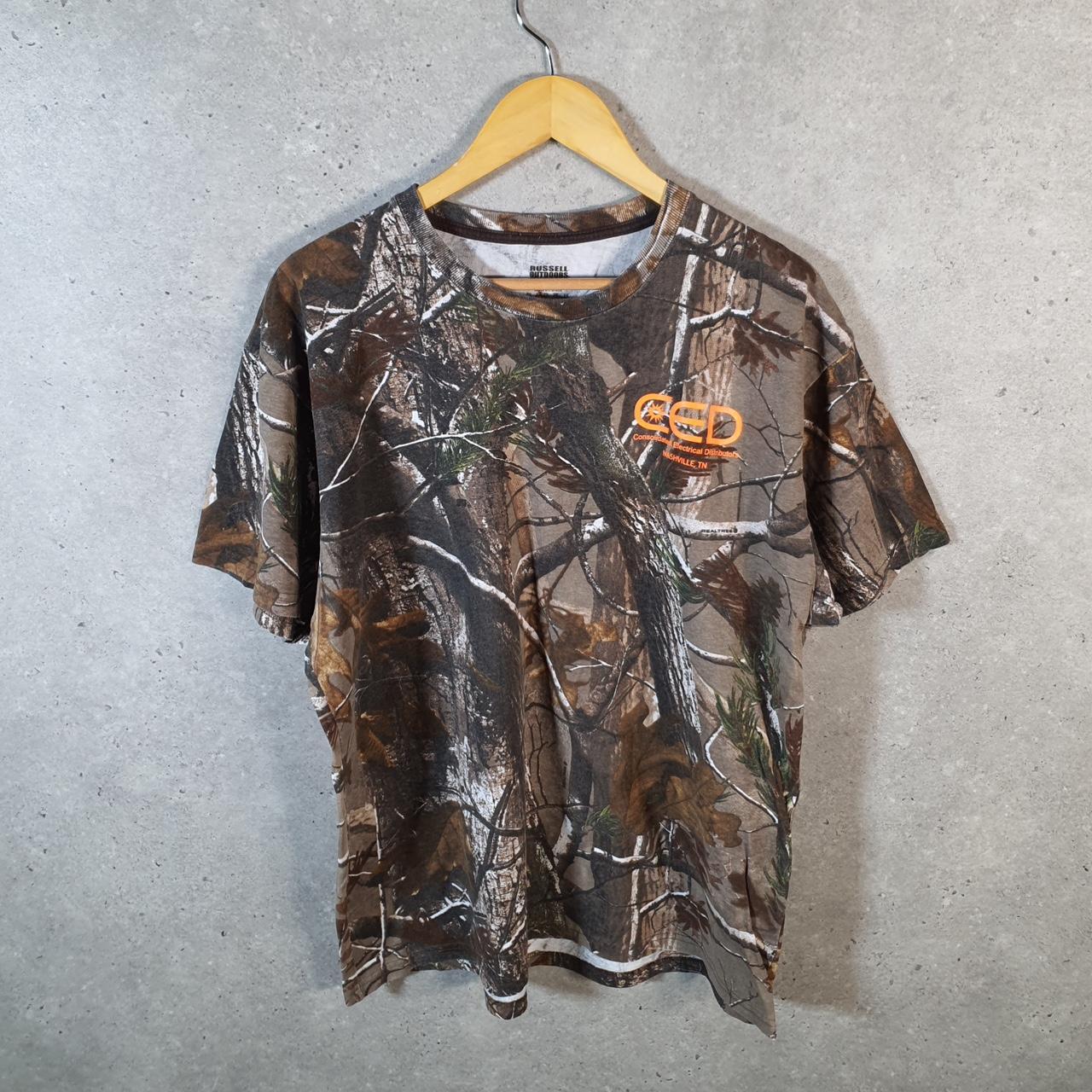 Vintage Russell Outdoors RealTree Camoflauge T Shirt Men’s XL Green Camo Short Sleeve