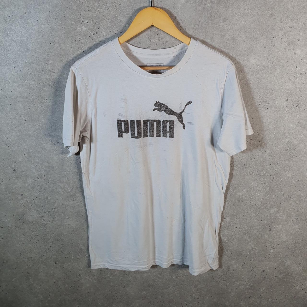 Vintage Puma Spellout T Shirt Womens XL White sports Logo Athletic