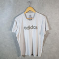 Vintage Adidas Spellout T Shirt Shirt Men’s Medium White Three Stripes Logo Athletic C9699