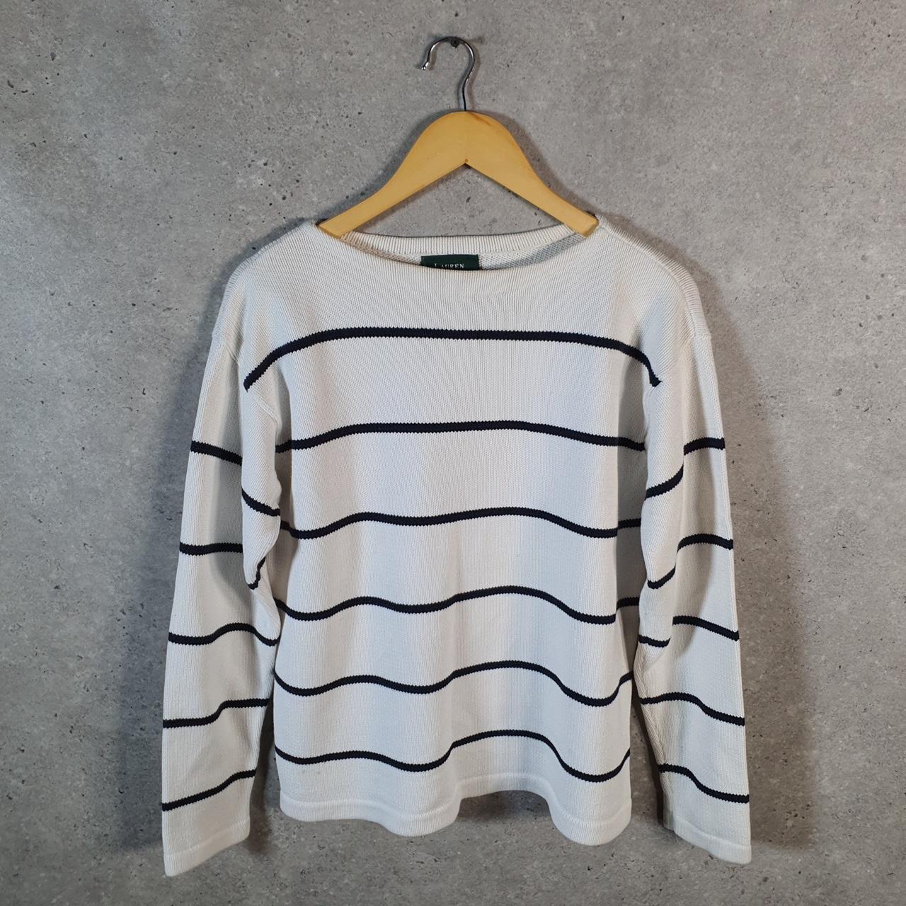 Vintage Ralph Lauren Polo Knit Sweater Womens Small White Striped Cotton Pullover