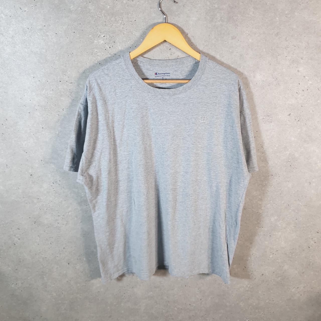 Vintage Champion Embroidered Spellout T Shirt Men’s XL Grey USA Athletic