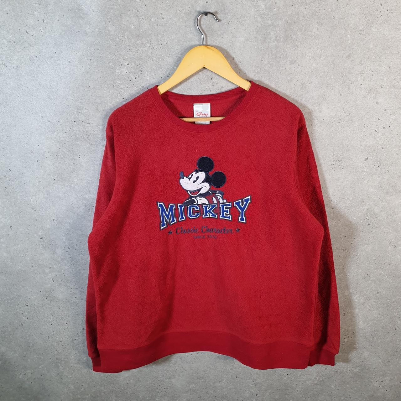 Disney Mickey Mouse Fleece Pullover Sweatshirt Mens Medium Red Embroidered Logo