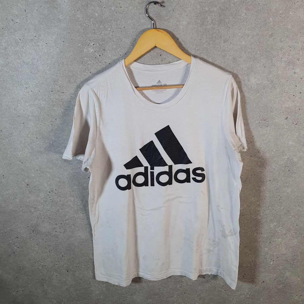 Vintage Adidas Amplifier T Shirt Men’s Large White Three Stripes Logo Athletic