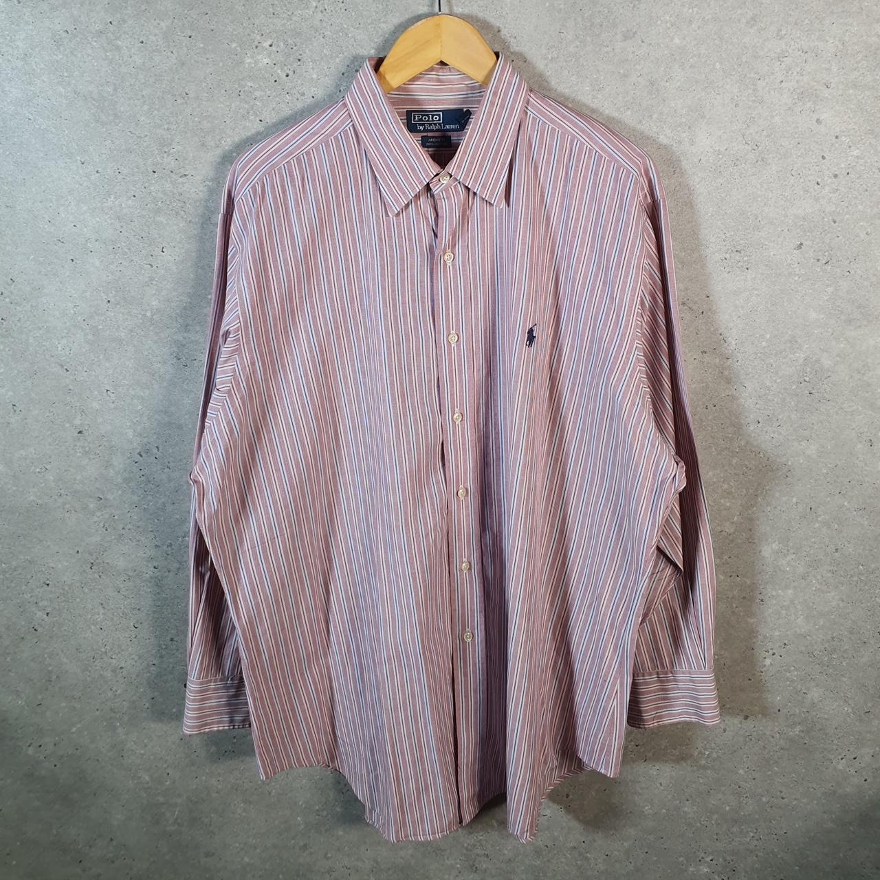 Vintage Ralph Lauren Button Down Shirt Men’s Large Pink Striped Andrew Fit Pony Big Fish Vintage