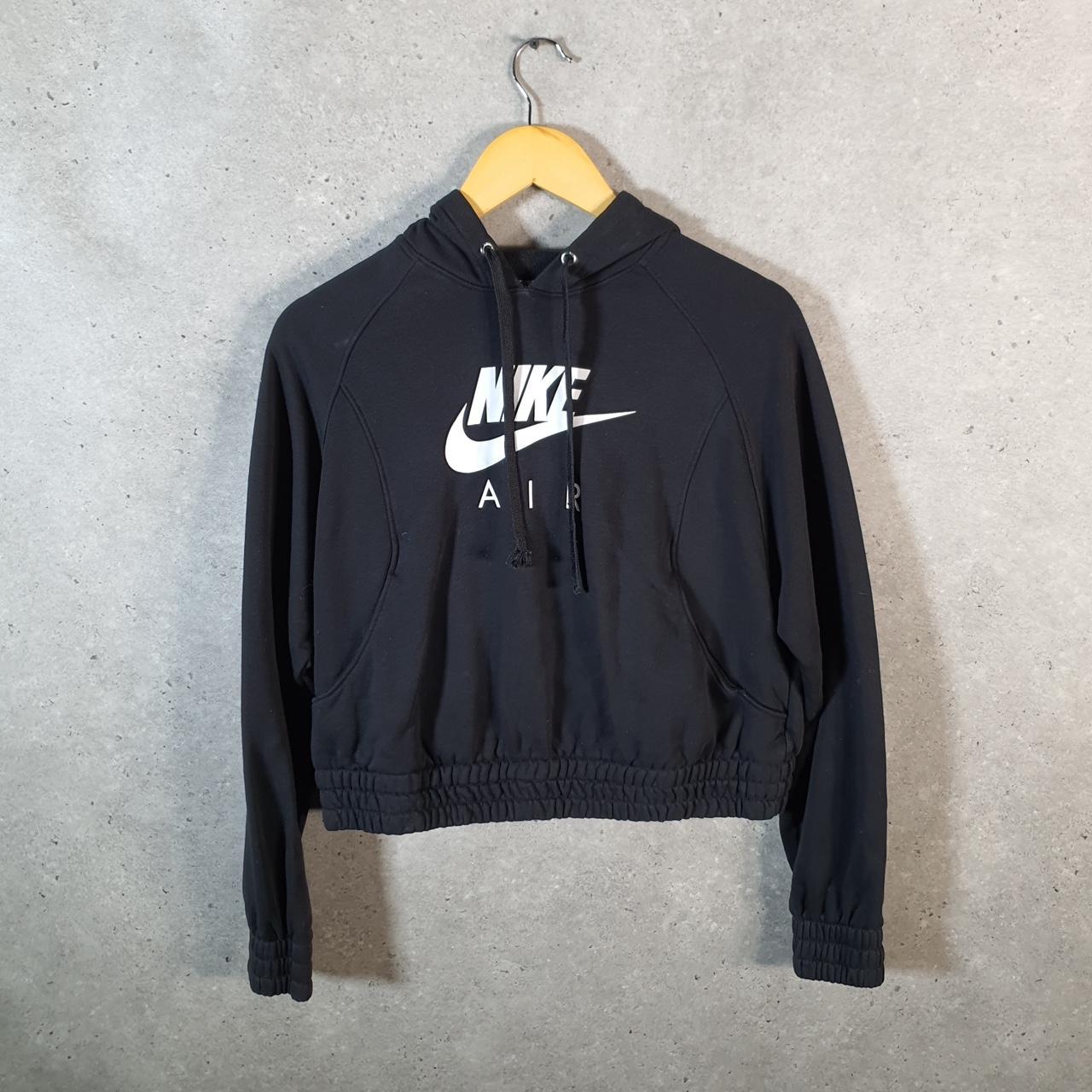 Vintage Nike Air Cropped Hoodie Womens Medium Black Swoosh Y2K Pullover Logo