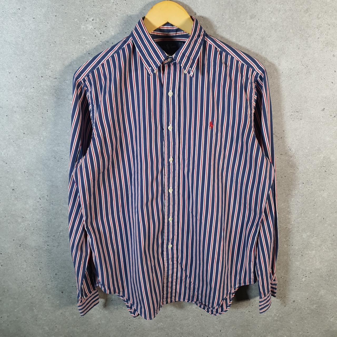 Vintage Ralph Lauren Button Down Shirt Men’s Medium Blue Striped Classic Fit Pony