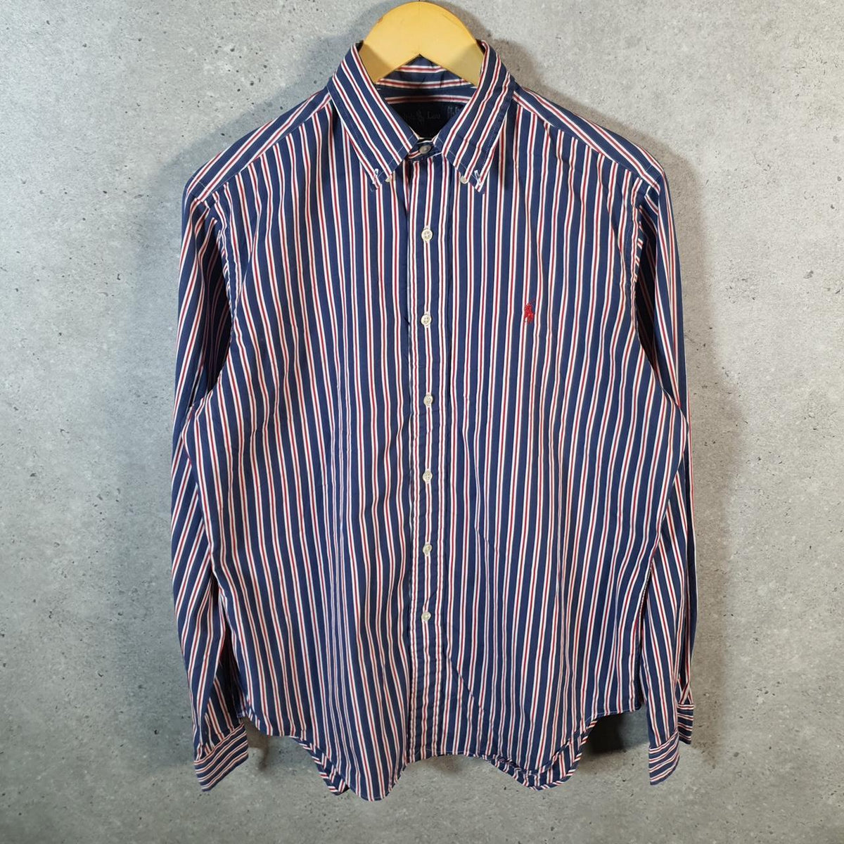 Vintage Ralph Lauren Button Down Shirt Men’s Medium Blue Striped Classic Fit Pony