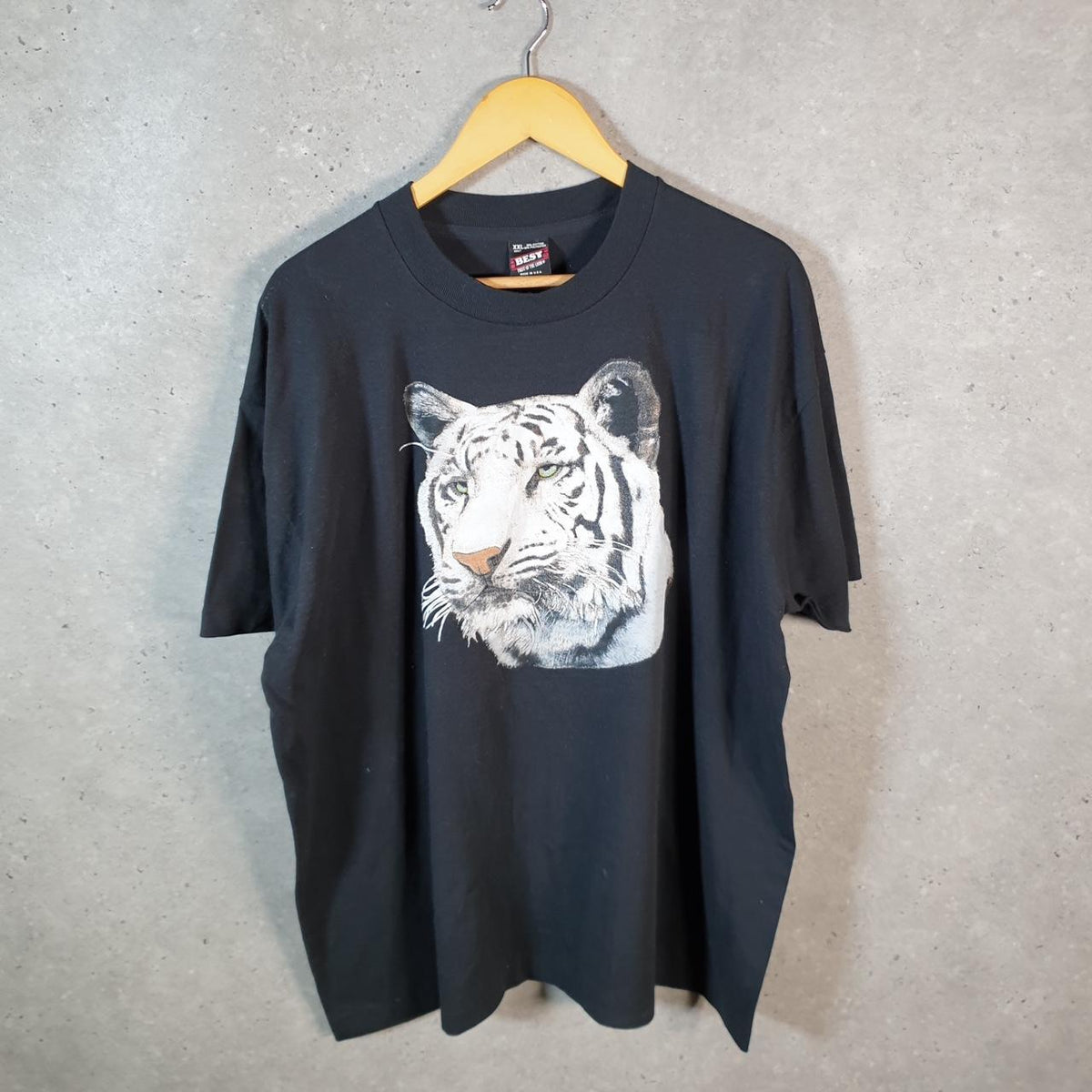 Vintage Fruit of the Loom Tiger Cat Graphic 90s USA Single Stitch T Shirt Men’s 2XL Black C9430