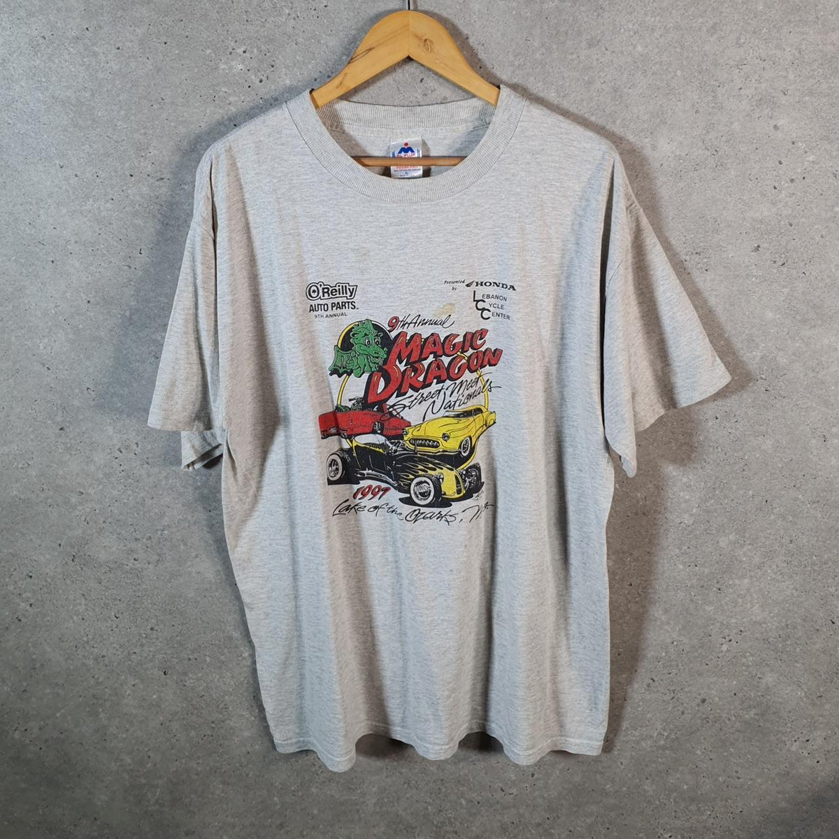 Vintage H.L Miller Magic Dragon 1997 Ozarks USA Single Stitch T Shirt Men’s XL Grey