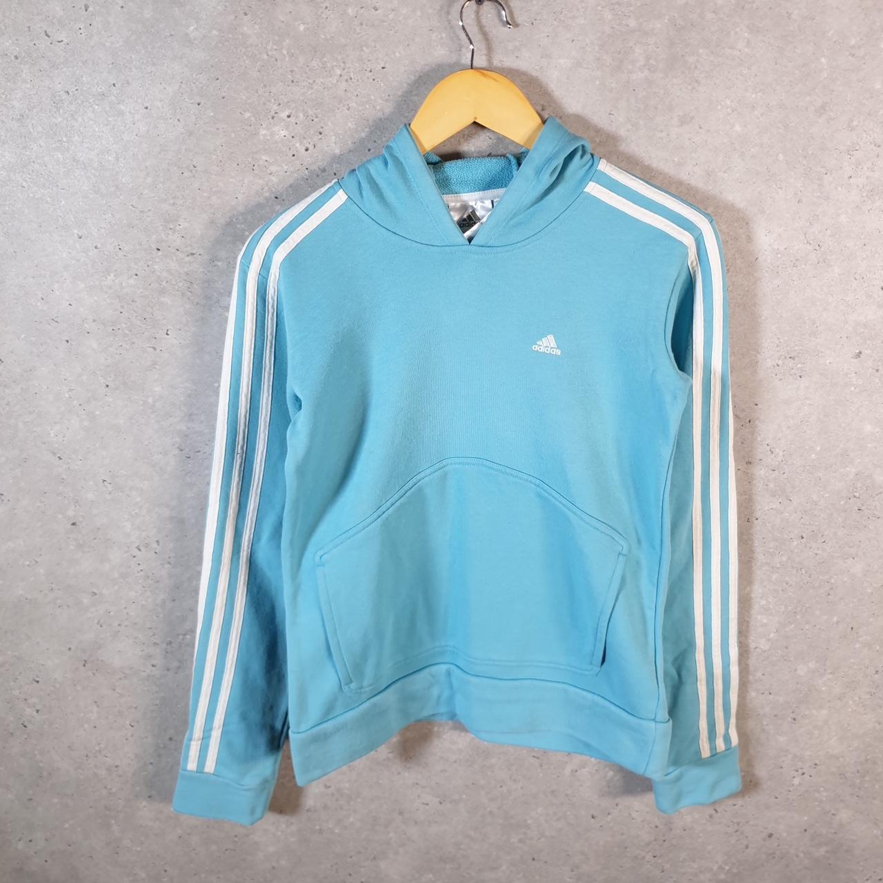 Vintage Adidas Hoodie Womens Medium Blue Spellout Logo Pullover