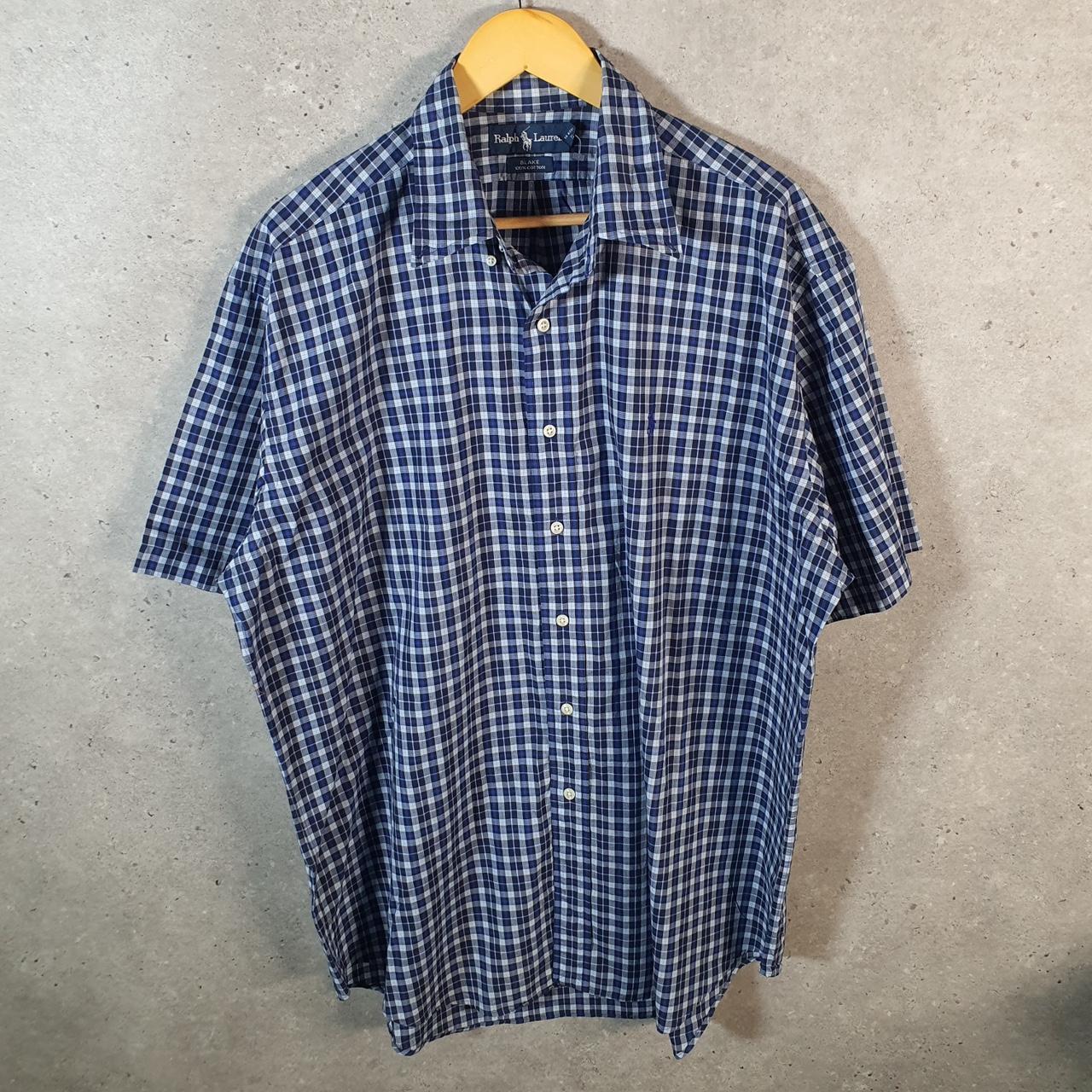 Vintage Ralph Lauren Button Down Shirt Men’s Large Blue Checkered Blake Fit Cotton Pony