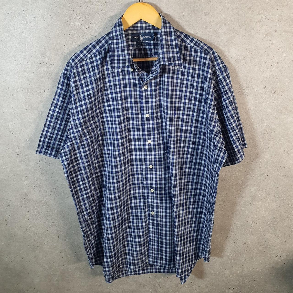 Vintage Ralph Lauren Button Down Shirt Men’s Large Blue Checkered Blake Fit Cotton Pony