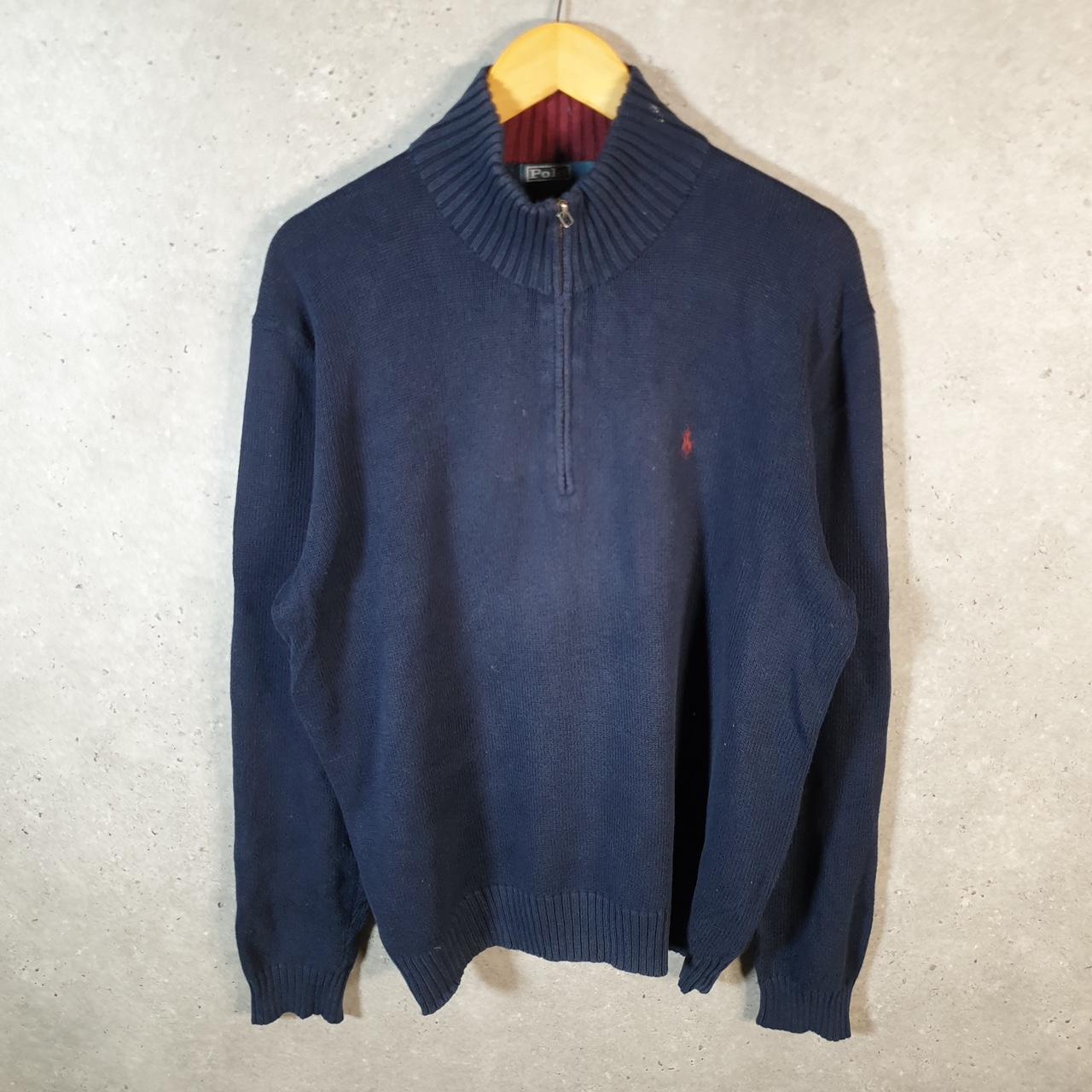 Vintage Ralph Lauren Polo 1/4 Zip Sweatshirt Men’s Large Navy Blue Cotton Pullover Pony