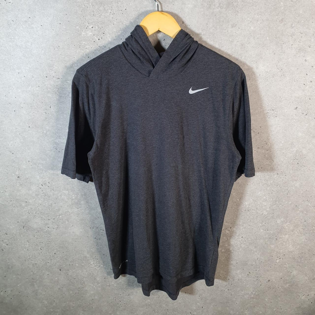 Vintage Nike Dri Fit Hoodie T Shirt Men’s Small Grey Logo Printed Swoosh Athletic
