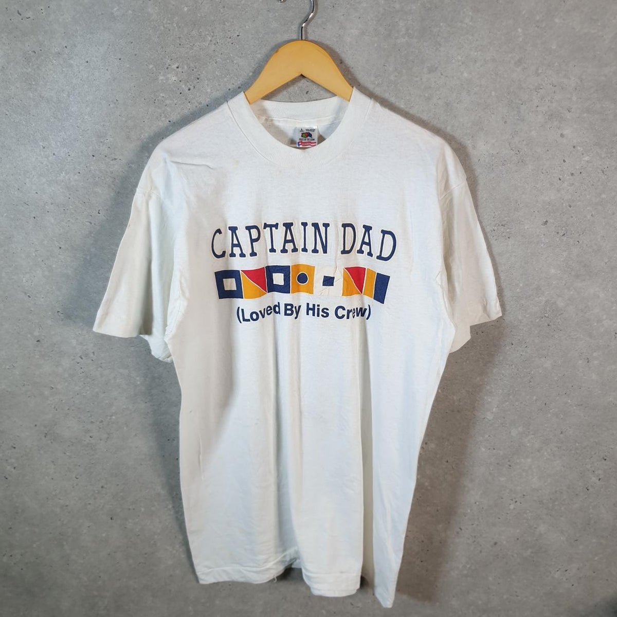 Vintage Fruit of the Loom Captain Dad 90s USA Single Stitch T Shirt Men’s Large White C9452