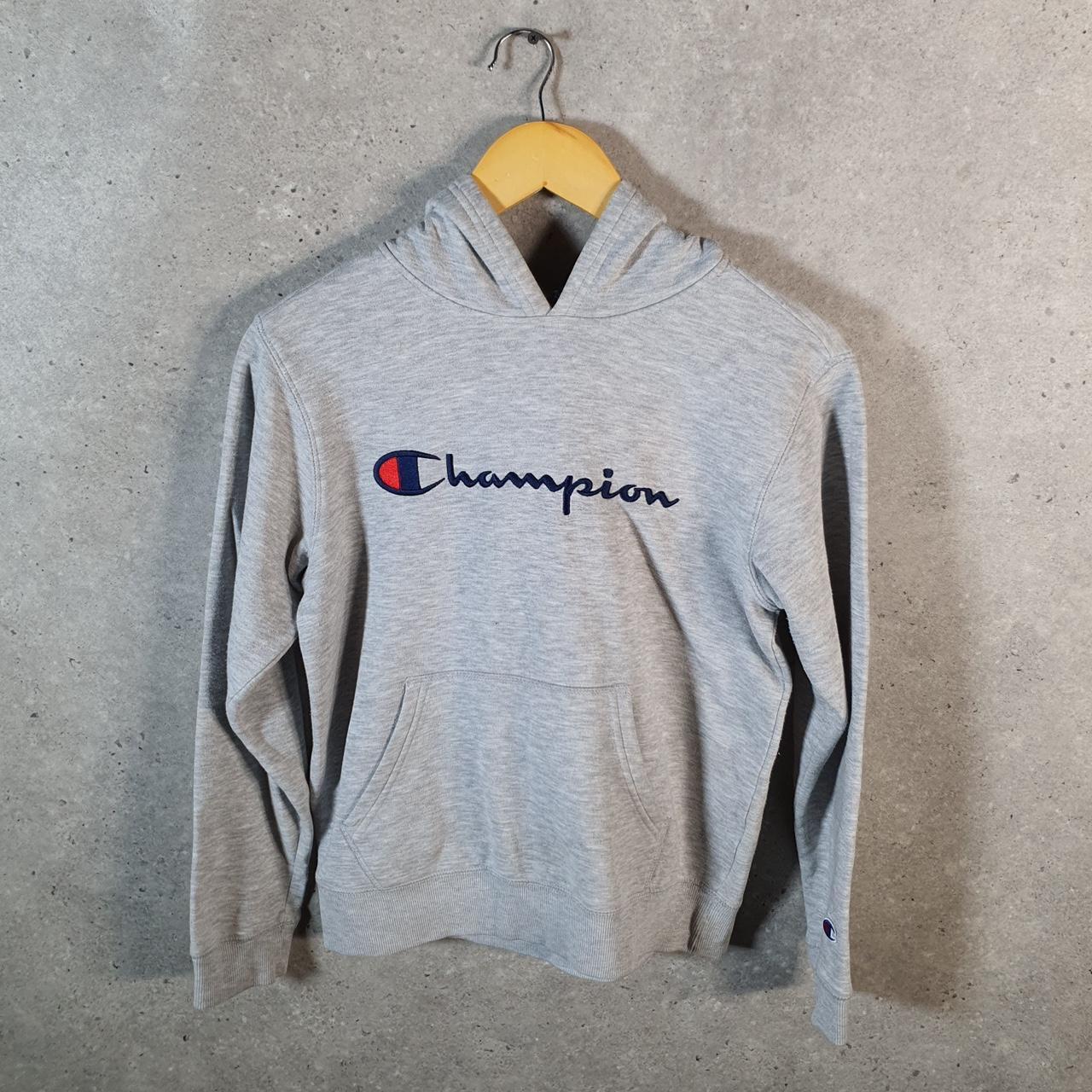 Vintage Champion Spellout Embroidered Hoodie Youth Large Grey Pro Sport Pullover