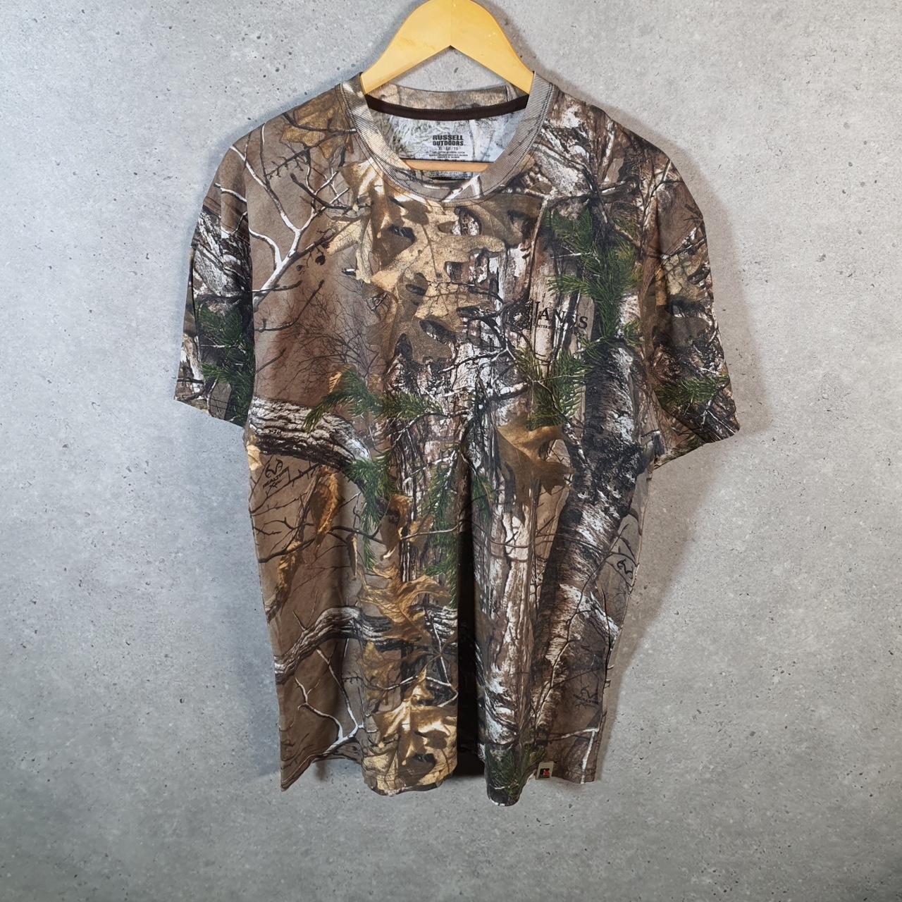 Vintage Russell Outdoors RealTree Camoflauge T Shirt Men’s XL Green Camo Short Sleeve