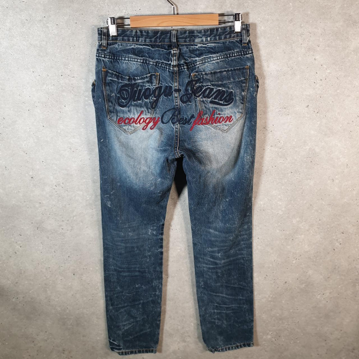Vintage Tuogu Baggy Y2K Hip Hop Jeans Mens W29 Blue Embroidered Denim Big Fish Vintage