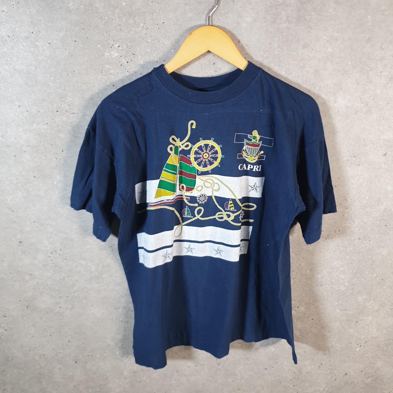 Vintage Task Force Capri Ship Sailing 90s USA Single Stitch T Shirt Men’s Medium Navy Blue