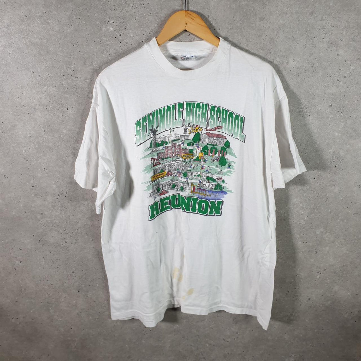 Vintage Hanes Beefy Florida High School USA 90s Single Stitch T Shirt Men’s XL White Big Fish Vintage