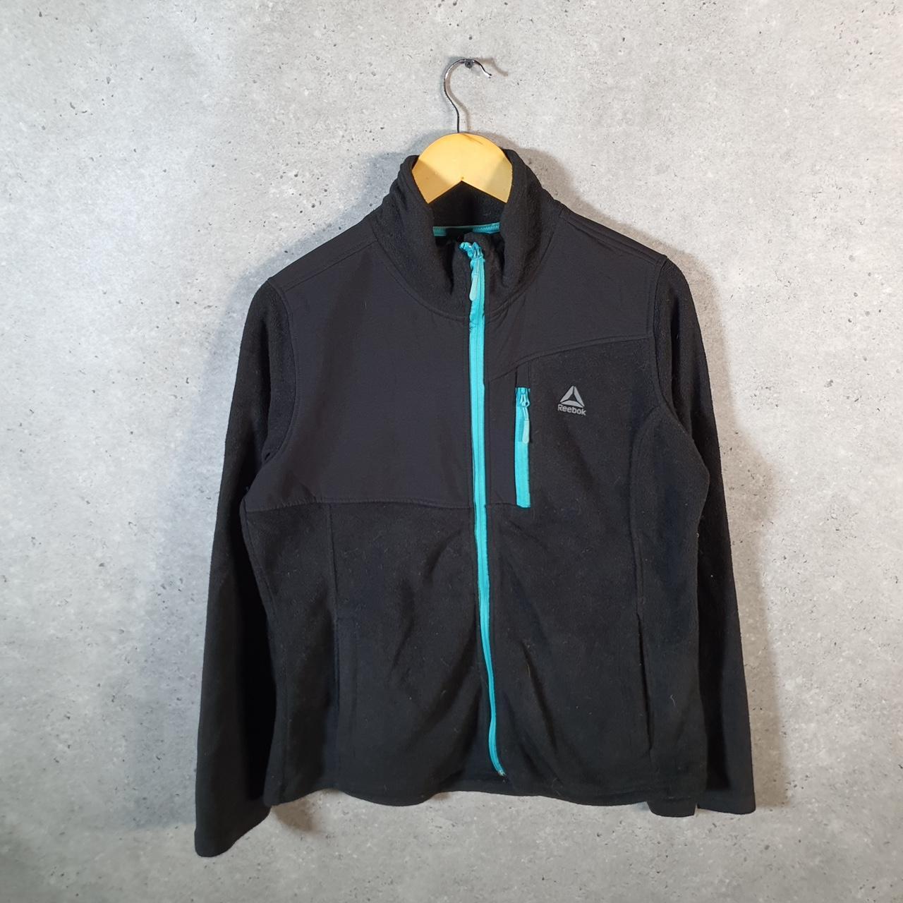 Reebok Full Zip Fleece Sweatshirt Mens Large Black Embroidered Logo