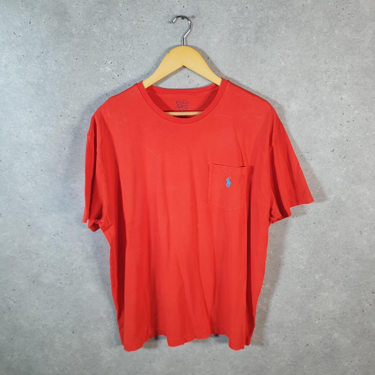 Vintage Ralph Lauren Polo T Shirt Men’s Large Orange Embroidered Custom Fit Pony C9044