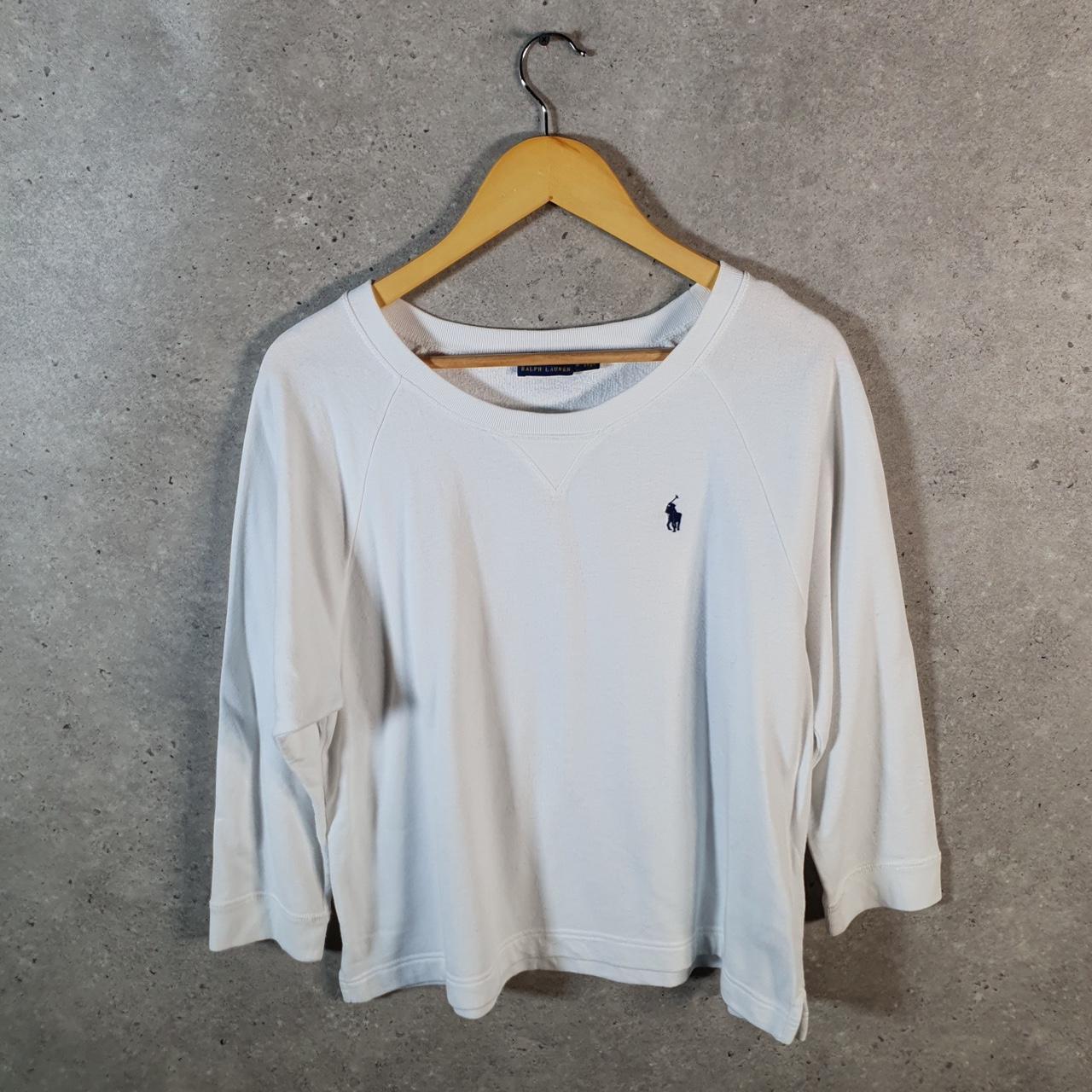 Vintage Ralph Lauren Polo Sweatshirt Womens Large White Embroidered Pullover Pony