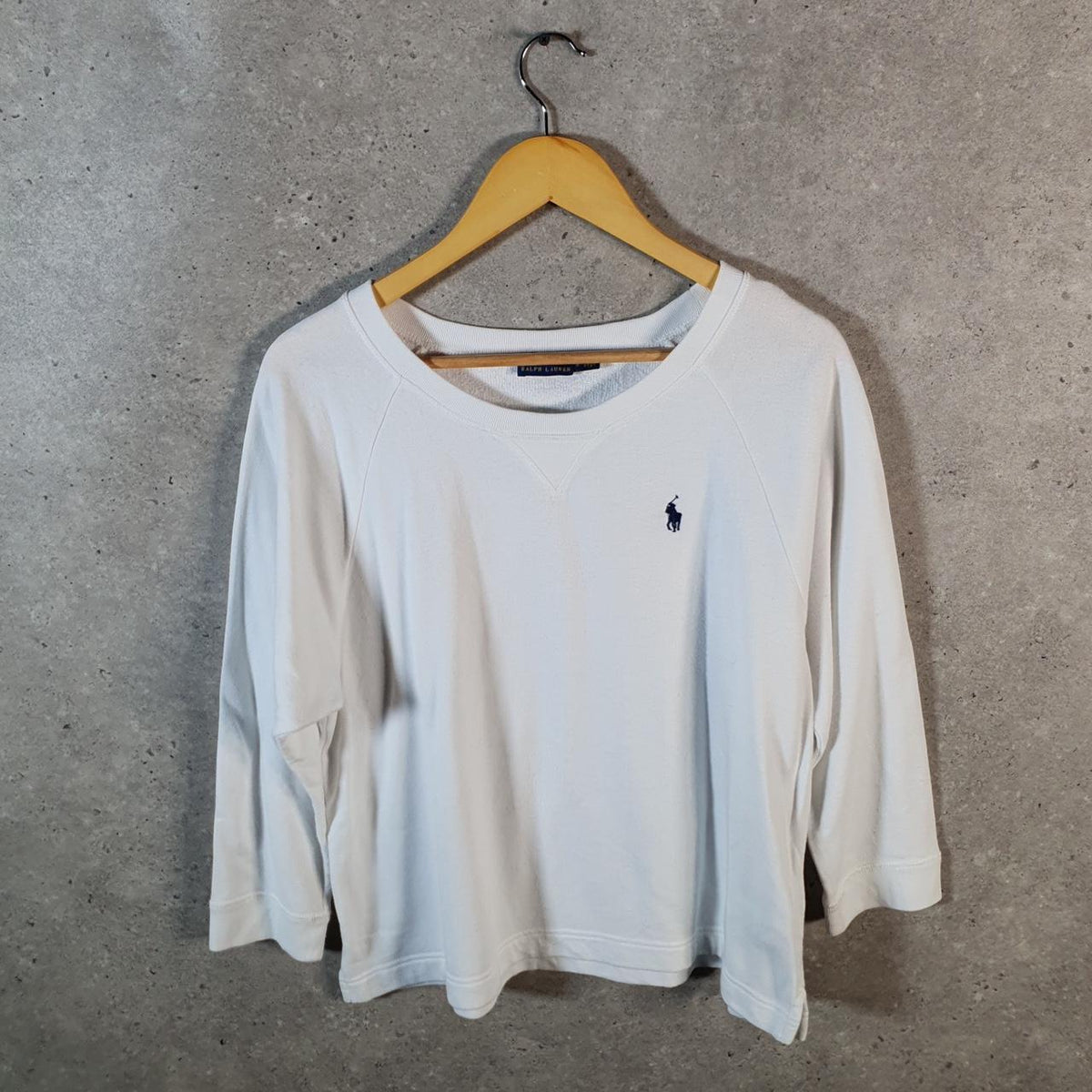 Vintage Ralph Lauren Polo Sweatshirt Womens Large White Embroidered Pullover Pony