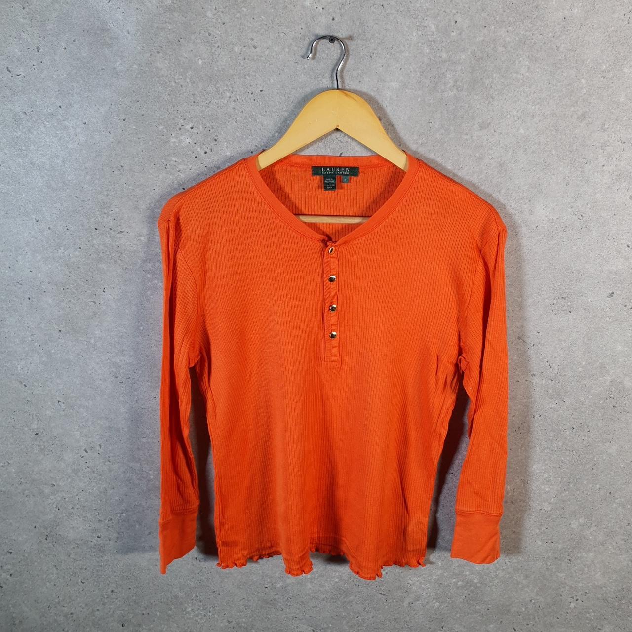 Vintage Ralph Lauren Polo Knit Sweater Womens Large Orange 1/4 Button Cotton Pullover