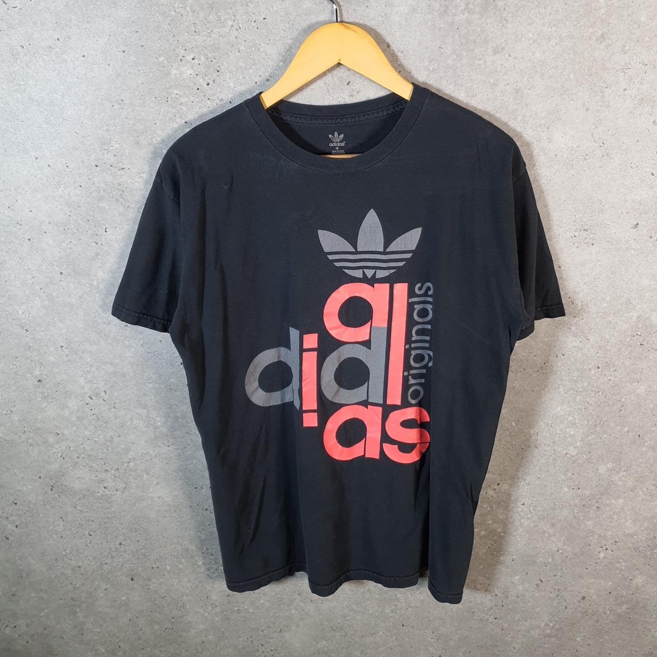 Vintage Adidas Spellout Trefoil Retro T Shirt Mens Medium Black Logo Athletic