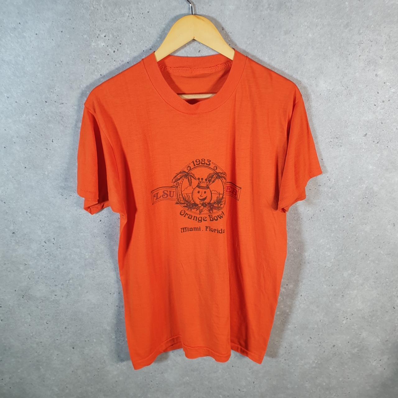 Vintage 1983 Orange Bowl Miami Florida LSU Neb Single Stitch T Shirt Men’s Small Orange