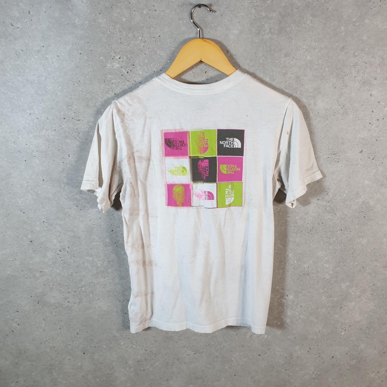 Vintage The North Face TNF Graphic Spellout T Shirt Boys Large White Logo Athletic