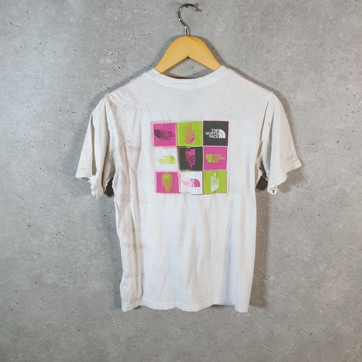 Vintage The North Face TNF Graphic Spellout T Shirt Boys Large White Logo Athletic