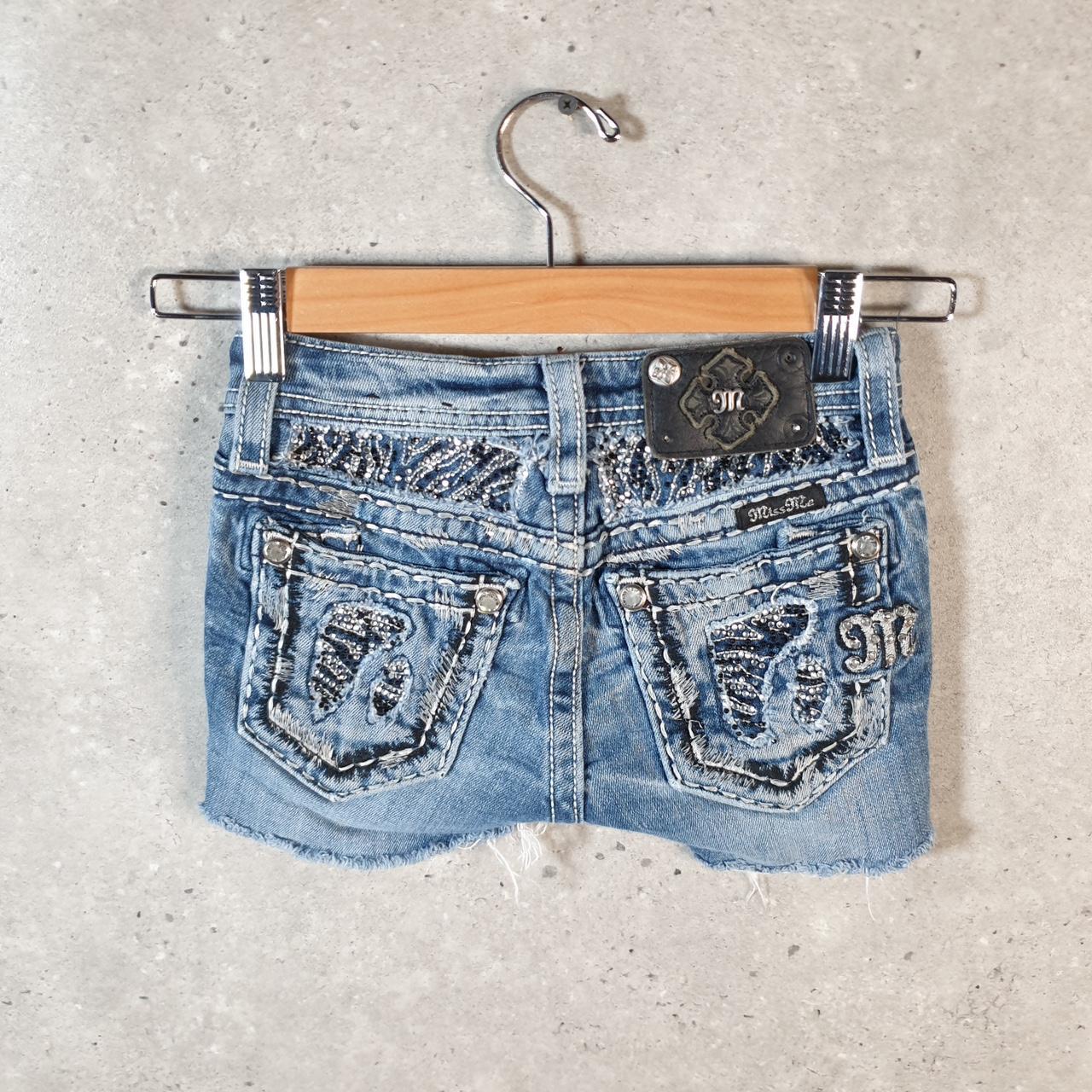 Vintage Miss Me Baggy Y2K Hip Hop Jeans Shorts Jorts Girls 12 Years Old Blue Denim Low Rise