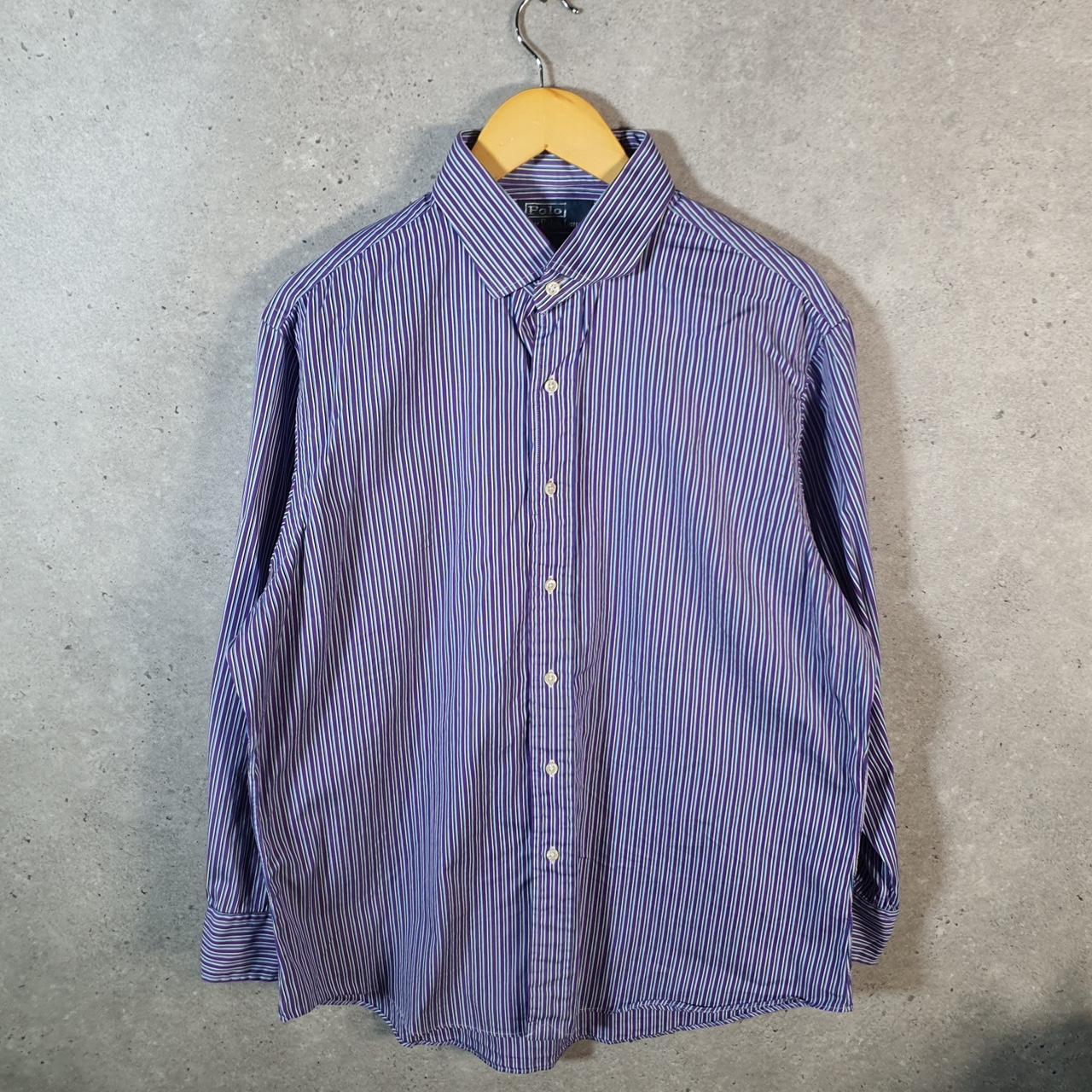 Vintage Ralph Lauren Button Down Shirt Men’s Large Purple Striped Regent Custom Fit Cotton